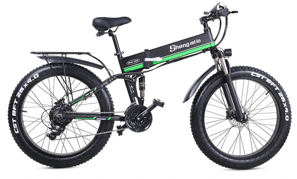 shengmilo mx01 fat tyre folding mountain bike in green and black